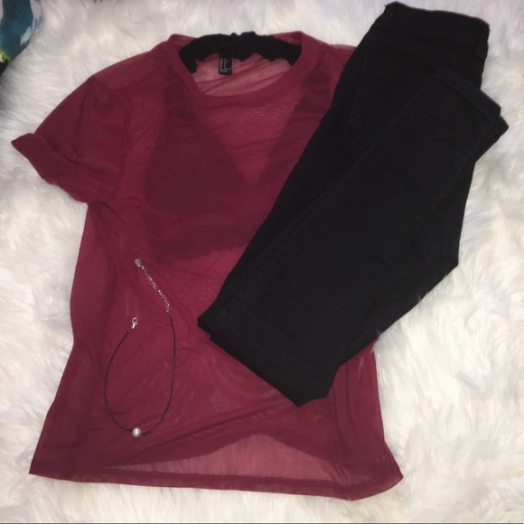Dark Red MESH Top - Picture 3 of 5
